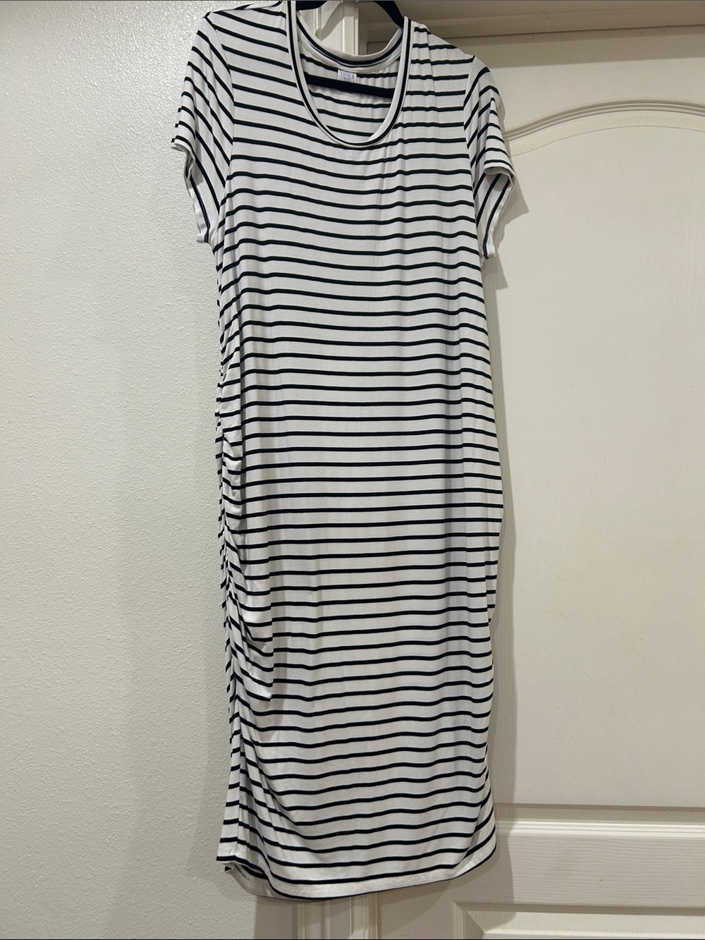 Time and tru Maternity Striped Short-Sleeve Midi Dress in White and Black